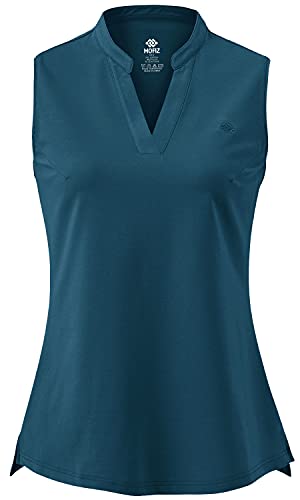 MoFiz Women’s Polo Shirt Sleeveless T-Shirts Golf Tops Tennis Shirt Lightweight Active Tees V-Neck Athletic Tanks M Green