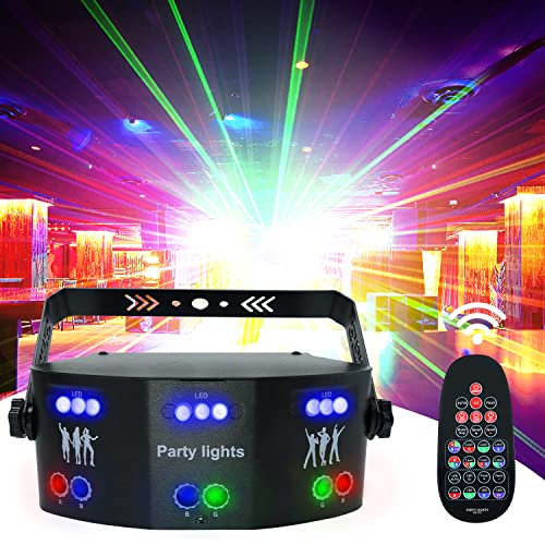 AMKI DJ Disco Lights, 15 Eyes RGB Party Lights Stage Light by DMX512 Control, Sound Activated LED Pattern Strobe Lights for Parties Live Laser Light Show Xmas Club Bar Disco Dancing
