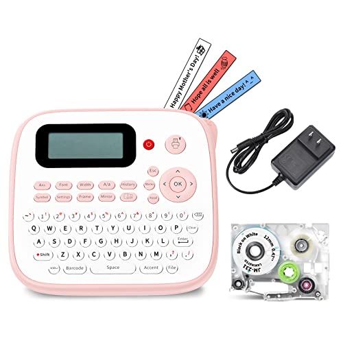 Labelife Label Maker Machine, Portable Label Printer D210S, QWERTY Keyboard, Easy-to-Use, with AC Adapter and Laminated JM Label Refill JM-231, Multiple Templates, for Home & Office Organization, Pink