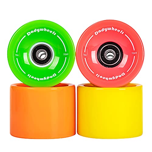 Dadywheels 70mm 78A Longboard Skateboard Wheels with ABEC-9 Bearings, spacers and a Skate Tool (Set of 4) Multicolor
