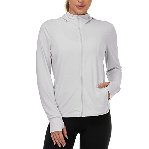 Jusfitsu Women’s UPF 50+ Sun Protection Jacket Hooded Long Sleeve UV Shirt with Pockets for Yoga Running Hiking Fishing L