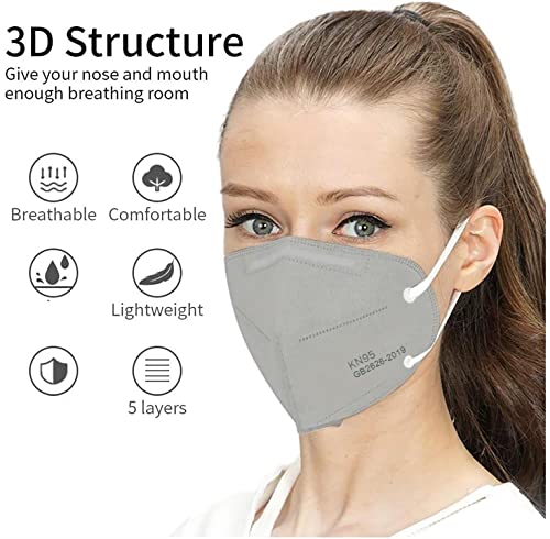 LEMENT 50PCS KN95 Face Mask 5 Layer Cup Dust Safety Masks Breathable Elastic Ear Loops Grey Masks | The Storepaperoomates Retail Market - Fast Affordable Shopping