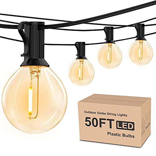 RTTY Outdoor String Lights 50ft, G40 Led Patio Lights with 26pcs Bulbs,Waterproof Shatterproof Dimmable Hanging Globe Outdoor Lights for Cafe,Bistro & Backyard