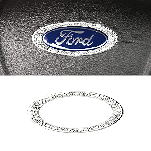 CARFIB for Ford Bling Accessories Steering Wheel Emblem interior Stickers Car Logo Caps Decals Explorer Fusion Escape Focus F-150 Edge Expedition crystal DIY Decoration for Men Women