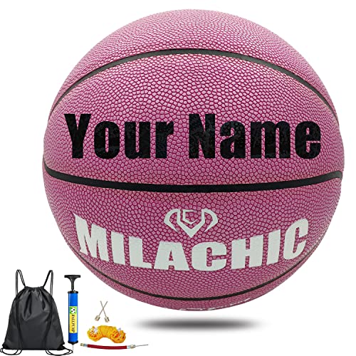 MILACHIC Customized Basketballs, Custom Your Name or Photos on Basketball for Women, Girls, Youth, Personalized Composite Leather Indoor Outdoor Basketball Gift (Intermediate Size 6/28.5″)