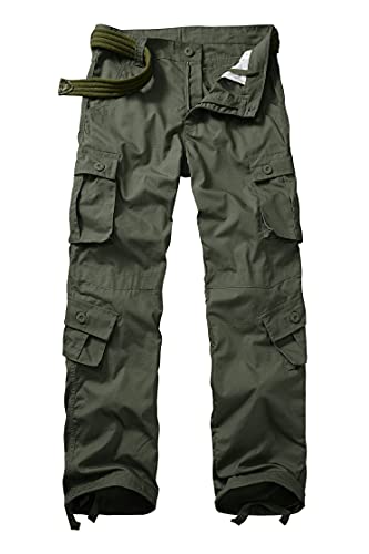 GSGGIG Men’s Outdoor Hiking Pants, Tactical Pants Lightweight Casual Work Ripstop Cargo Pants for Men with Pockets No Belt 3355 Army Green 36