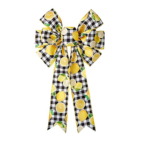 HEUCARE Lemon Bow Summer Wreath Bow Country Rustic Black White Buffalo Plaid Wreath Bow Holiday Bows Summer Bow Front Door Wedding Decorations
