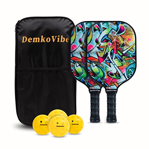 DemkoVibe Pickleball Paddles Set of 2 USAPA Approved with 4 Indoor Outdoor Balls with 1 Carrying Case for Beginners to Professionals