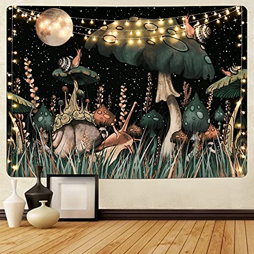 Boniboni Trippy Mushroom Tapestry Moon and Stars Tapestry Snail Tapestry Fantasy Plants and Leaves Tapestry Wall Hanging for Room(51.2 x 59.1 inches)