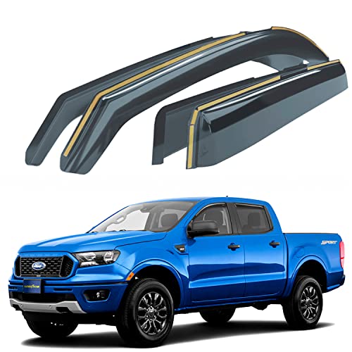 Goodyear Shatterproof in-Channel Window Deflectors for Ford Ranger 2019-2023 SuperCrew, Rain Guards, Window Visors for Cars, Vent Deflector, Car Accessories, 4 pcs – GY003449LP