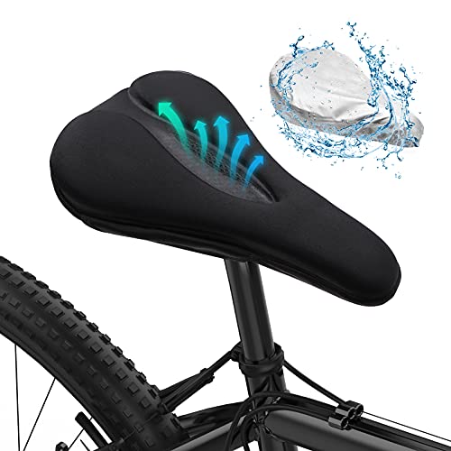 MLD Gel Bike Seat Cover, [Upgraded] Unisex Soft Bike Saddle Cover with Water & Dust Resistant Cover (Blue)