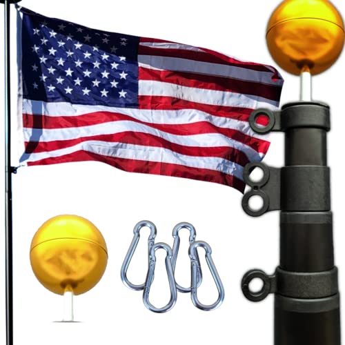 Service First Black Heavy Duty 25FT Telescoping Freedom Edition Residential Flagpole Kit – Anti Tangle Swivel Ring Design – Stainless Steel Clips – 100MPH Wind Tested