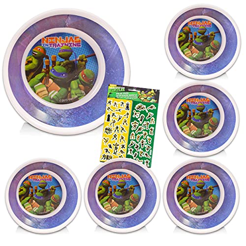 Teenage Mutant Ninja Turtles Bowl Bundle ~ 6 Pack TMNT Dinnerware For Kids With Stickers | TMNT Bowls (Teenage Mutant Ninja Turtles Childrens Dinnerware), TMNT dinner plates