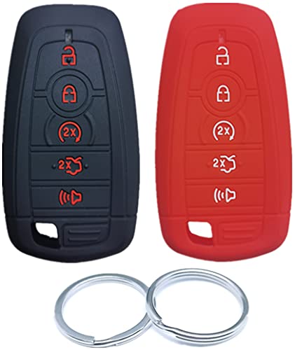RUNZUIE 2pcs Silicone Smart Remonte Key Fob Cover Compatible with 2021 2020 2019 2018 Ford Mustang Fusion Edge Explorer Expedition F-150 F-250 F-350 F-450 F-550 M3N-A2C93142600 5 Buttons