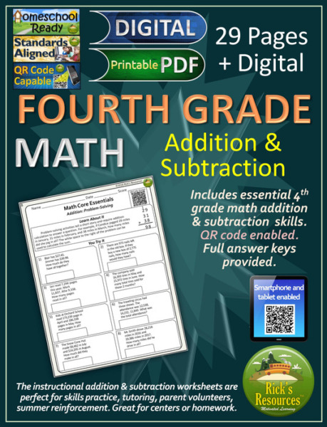 4th Grade Math Addition and Subtraction Worksheets Print and Digital Versions