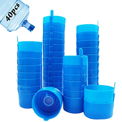 40 Pcs 3&5 Gallon Water Jug Cap,Anti Splash Water Bottle Caps,Reusable 55mm Non Spill Caps with Water Bottle Handle for Screw Top Bottles,Leak Free