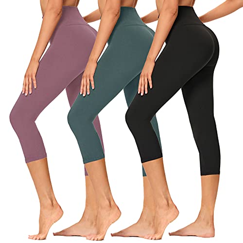 GAYHAY 3 Pack High Waisted Capri Leggings for Women – Soft Stretch Tummy Control – Exercise Pants for Running Cycling Workout