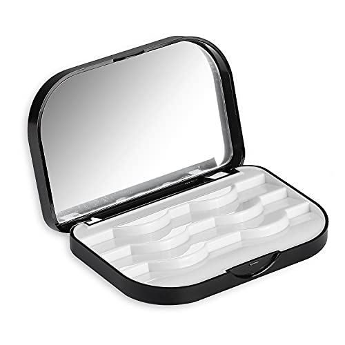 Empty Eyelashes Storage Box, TEOYALL 3 Layer False Eyelash Travel Case Fake Eye Lash Organizer with Mirror Can Store 3 Pairs (Black)