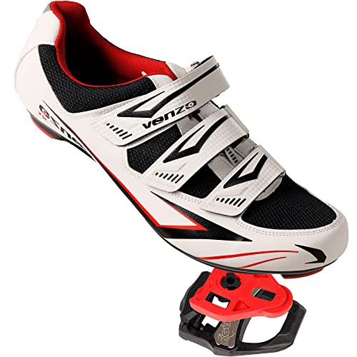 Venzo Bicycle Men’s Road Cycling Riding Shoes – with Bike Clipless Sealed Bearing Look Delta Compatible Pedals & 9 Degree Float Cleats – Size 45