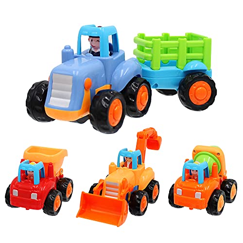 Baby Toy Car Toddler Early Education Construction Vehicles Toys Push and Go Friction Powered Cars Set Tractor Bulldozer Dumper Cement Mixer Engineering Vehicles for 18 Months and Above Boys Girls