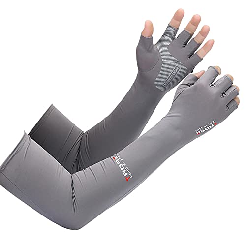 BULINGNA Arm Sleeves for Men & Women, Cooling Sports Compression UV Protective Athletic Sleeves with Half-Finger Glove for Fishing Cycling Golf Basketball (Gray)