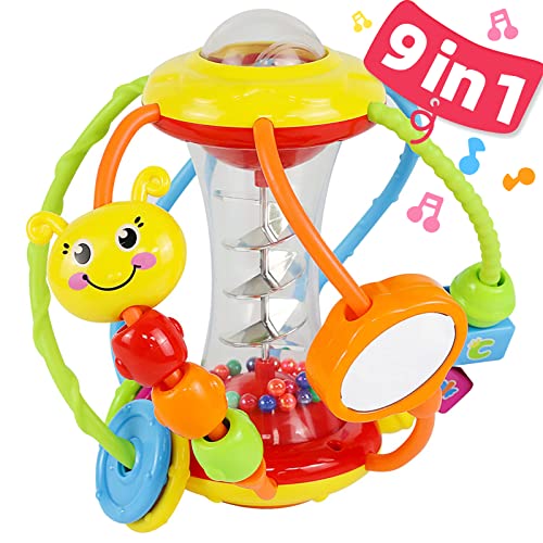 Baby Toys 0-6 Months – Baby Toys 6 to 12 Months Rattles with Mirror Spinner Beads, Activity Ball Infant Toys, Shaker, Grab Rattle for Baby Girl Boy Newborn, Birthday, Christmas Gift