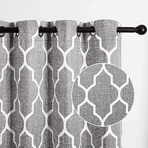 StangH Grey Blackout Curtains – 84 inches Long Sliding Door Curtains with Printed Morocco Geometric Pattern Room Darkening Bedroom Curtains for Home Decor / Dorm, W52 x L84, 2 Panels