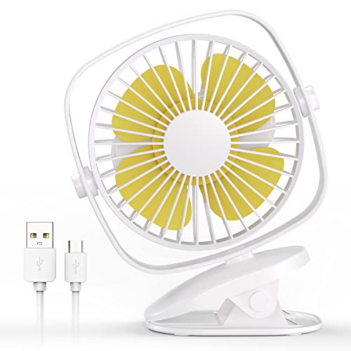 VersionTECH. Clip on Stroller Fan, Portable Fan Small Desk Fan Personal Battery Operated Mini USB Rechargeable Fan for Bedroom 3 Speed 360°Rotation for Baby Home Office Outdoor Travel Camping-White