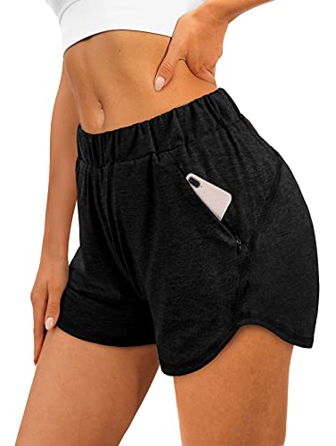 XIEERDUO Workout Shorts for Women with Pockets Summer Running Shorts 3 Inch Black M