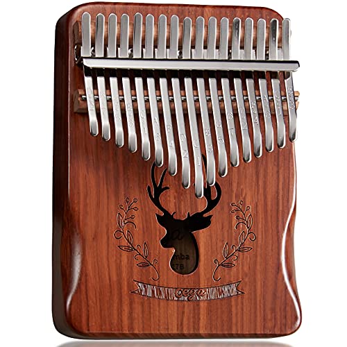 TienClef Kalimba Thumb Piano 17 Keys with Engraved Notes Deer Pattern Handhold Cute Finger Zebrawood Solid Wood Portable Musical Instrument Music Book for Kids Adult Beginner (Coffee) 17ZDB-C