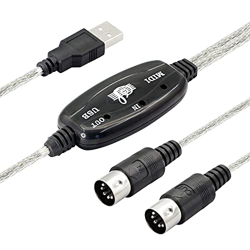GELRHONR USB MIDI Cable Adapter, USB Type A Male to MIDI Din 5 Pin in-Out Cable Interface with LED Indicator for Music Keyboard Piano to PC Laptop Support XP/Windows7/8/10/Vista-6.5Ft