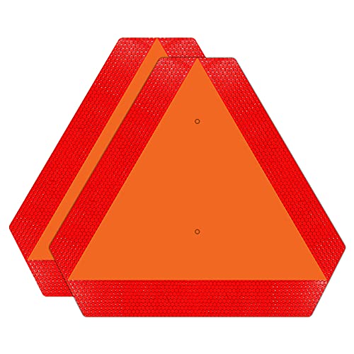 Ignixia Slow Moving Vehicle Sign,(Pack of 02) Rust free Aluminium 0.5mm Slow Moving Vehicle Triangle signs, 14”x 16” Inches Orange base with Reflective border, SMV Sign for Golf Cart, UTV, safety signs