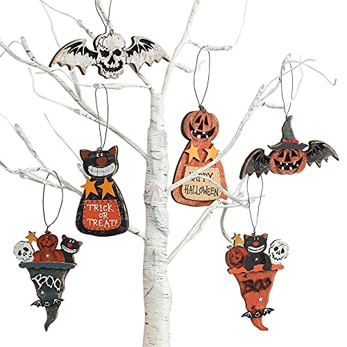 Halloween Decorations for Indoor, Halloween Hanging Tree Ornaments Including Black Cat/Pumkin Monster/Skull/Bat, for Home/Farmhouse/Holiday Christmas Party Decor, Kid’s Gifts -Imitation Old, Wooden.