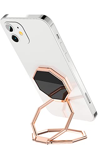 Cellphone Ring Holder Finger Kickstand, Foldable 360° Rotation Cell Phone Stand for Desk, Magnetic Car Mount, Metal Multi-Angle for Phone Back Grip Compatible with iPhone, iPad (Rose Gold)