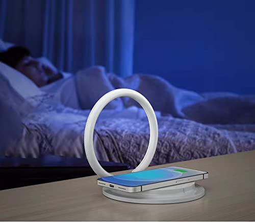 LED Night Light for Wireless Charging All Qi Devices, Eye Protection Reading Light, Touch 3 Light Colors, Indoor Adjustable Light, Wireless Charging Phone Holder, White.