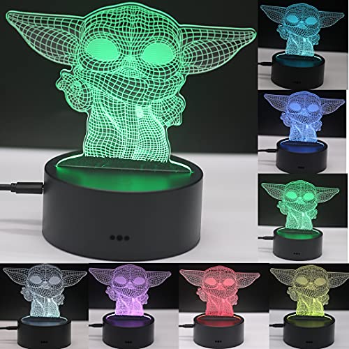 Baby Yoda Toys 3D Lamp Star Wars Gift LED Night Light 7 Color Changing Lights Home Living Room Decor Cute Beside Lamp Toy for Kids 3 4 5 6 7 8 9 10 + Years Old Boys Girls Birthday Christmas Gifts