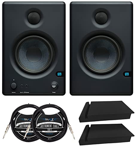 PreSonus Eris E4.5 2-Way 4.5″ Near Field Studio Monitors with RCA, 1/4″ TRS, 1/8″ Connectors (Pair) Bundle with Blucoil 2X Acoustic Isolation Pads, and 2X 10′ Straight Instrument Cables (1/4″)