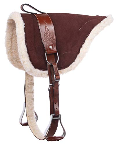 Acerugs TREELESS Fleece Bareback PAD Horse Saddle with Stirrups Leather Tooled Girth Cinch All Purpose Training Close Contact TACK Set (Brown)