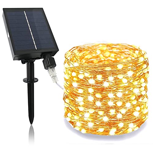 1001 LIGHTSUPPLY LIMITED Solar Fairy Lights Outdoor Waterproof 66ft 200 LED Solar String Lights Warm White, Silver Wire 8 Modes Solar Christmas Lights for Patio Wedding Party Tree Garden Decoration