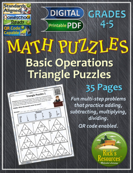 Math Puzzles Basic Operations Triangle Puzzles Print and Digital Versions