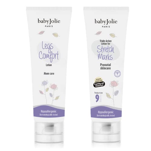 Pregnancy Must Haves Stretch Marks Cream + Comfort Legs Lotion to Relief and Protect Mom Skin by Baby Jolie