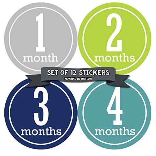Months In Motion Monthly Baby Milestone Stickers for Boy – Onesie Month Sticker – Infant Photo Prop for First Year – Shower Gift – Newborn Keepsakes (Style 162)