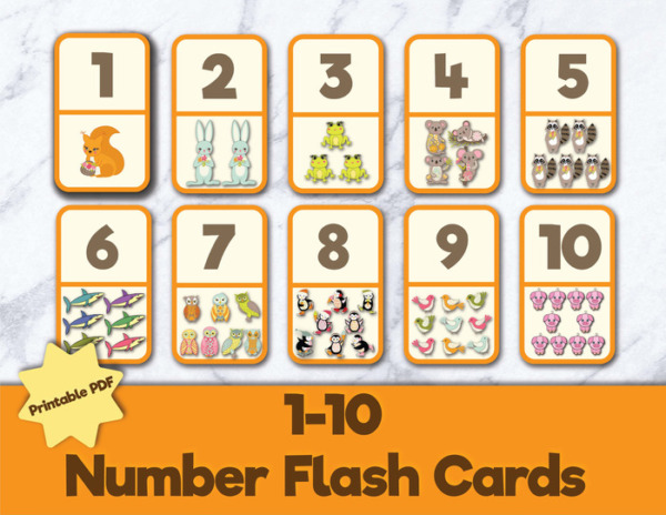 Number Flash Cards 1 to 10 for Toddler with Animals and Numbers Tracing Printable for Preschool and Homeschooling