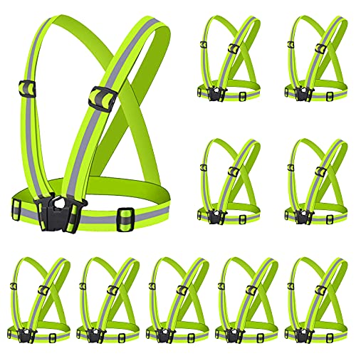 Miushion Reflective Vest – 10 Pack Running Vest Reflector for Night Running, Biking, Walking, Reflective Running Vest with Safety Straps, High Visibility Reflector (Green)
