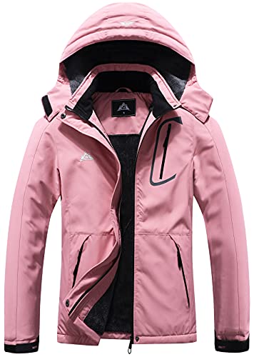 MOERDENG Women’s Mountain Waterproof Ski Jacket Windproof Rain Windbreaker Winter Warm Hooded Snow Coat Large
