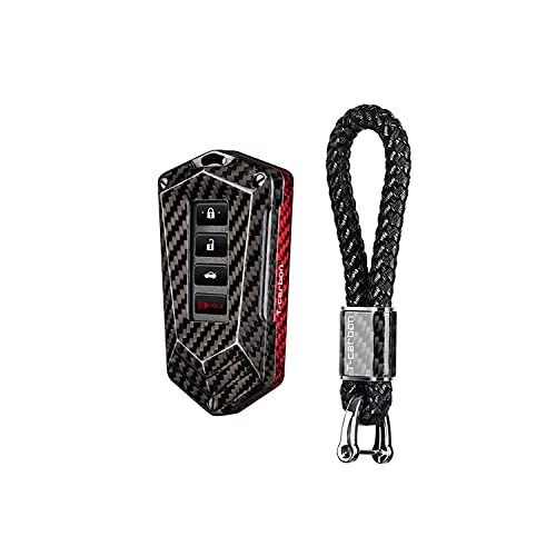 M.JVisun Car Key Fob Cover Case For Lexus ES GS GX IS LC LS LX NX RC RX UX Carbon Fiber Anti Scratch Heavy Duty Key Shell – Black/Red + Braided Keychain