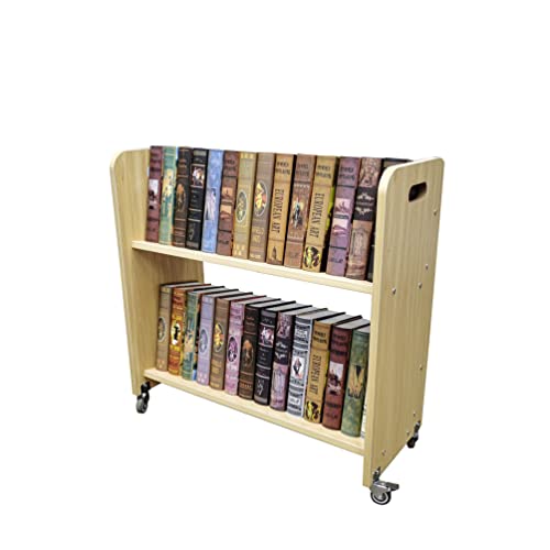 FixtureDisplays® Wood Book Cart Library Cart Pew Cart Magazine Rack Moving Cart Rolling Storage Cart 32X30X13″ 10968-NPF