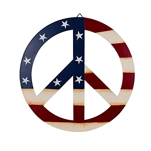 Patriotic Metal Peace Sign Wall Decor Outdoor Rustic Wall Hanging Ornament Decorative Metal Hanging Star and Stripes Peace Sign Wall Art Home Decor 4th of July Memorial Day Decorations Outside (S)