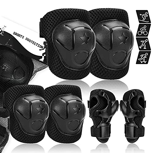 BOSONER Kids/Youth Knee Pad Elbow Pads Guards Protective Gear Set for Roller Skates Cycling BMX Bike Skateboard Inline Skatings Scooter Riding Sports (Black)