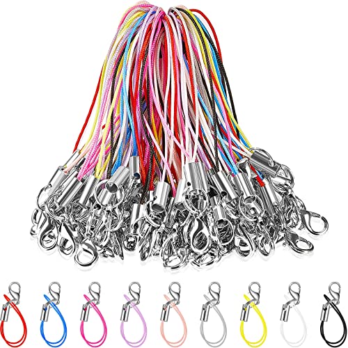Flutesan Lobster Clasp Cords Clasp Cord Strap Charm Lariat Lanyard Mini Lariat Cord Strap for Cellphone/USB Drive/Keychain/DIY Jewelry or Other Handmade Jewelry Making, 9 Colors (200 Pieces)